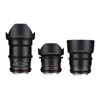 Samyang Canon VDSLR Digital Camera MKII Cine Lens Kit with 3 lenses and case