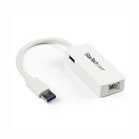 StarTech.com White USB 3.0 to Gigabit NIC Adapter with USB Port