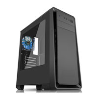 CiT Dark Soul Black Mid Tower Computer Chassis, Side Window, ATX/mATX, 1x120mm Fans, 1x 120mm Blue LED Fan, 3x USB