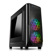 CiT Prism Black Mid Tower Computer Chassis, with Side Window, ATX/mATX/m-ITX, 2x 120mm RGB LED Fans, 1x HD Audio, 3x USB
