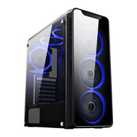 CiT Blaze PC Gaming Chassis, Tempered Glass, 6x Blue LED 120mm Fans Inc, 240mm Radiator Support, ATX/mATX/mITX, USB 3.0