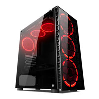 CiT Raider Red, Black, Mid Tower PC Case, w/ Tempered Glass Front + Acrylic Side, ATX/mATX/mITX, 4x 120mm Red LED Fans