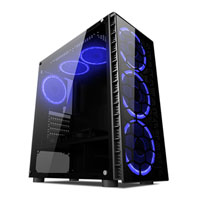 CiT Raider Blue, Black, Mid Tower PC Case, w/ Tempered Glass Front + Acrylic Side, ATX/mATX/mITX, 4x 120mm Blue LED Fans