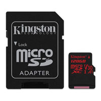 Kingston 128GB 4K Class 10 UHS-I U3 MicroSDXC with SD Adaptor