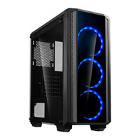 CiT Quantum Mid Tower Chassis, Tempered Glass, 3x Blue LED 120mm Fans, Radiator Support, ATX/MicroATX/Mini-ITX