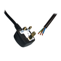UK to Naked Wires Mains Lead 1m Power Cord/Cable - Black