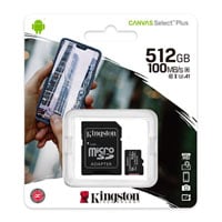 Kingston Canvas Select Plus 512GB UHS-I Micro SD Memory Card + SD Adapter