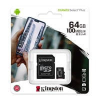 Kingston Canvas Select Plus 64GB UHS-I Micro SD Memory Card + SD Adapter