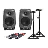 Genelec 8020D Monitor Speakers + Adam Hall Monitor Stands + Leads