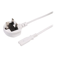 PNY Figure 8 Power Cable, C7 to UK Plug Lead, 1.5m Molded White Cable