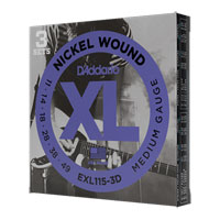 D'Addario EXL115-3D Nickel Wound Electric Guitar Strings, 3 Sets, Medium/Blues-Jazz Rock, 11-49, 3 S