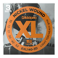 D'Addario EXL140-3D Nickel Wound Electric Guitar Strings, Light Top/Heavy Bottom, 10-52, 3 Sets