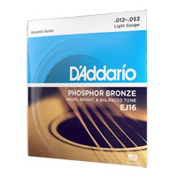 D'Addario EJ16 Phosphor Bronze Acoustic Guitar Strings, Light, 12-53