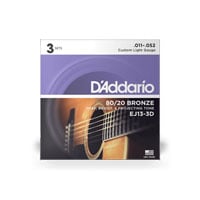D'Addario EJ13-3D 80/20 Bronze Acoustic Guitar Strings, Custom Light, 11-52, 3 Sets D'Addario EJ13-3D 80/20 Bronze Acoustic Guitar Strings, Custom Light, 11-52, 3 Sets