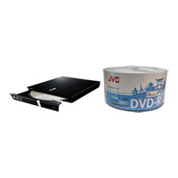 ASUS LITE External Slimline DVD x8 Re-Writer USB & JVC DVD-R Printable DVD 50-Pack Bundle