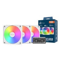 Montech GF120R V2 ARGB PWM 120mm Reverse Blade Fan 3 Pack with 6 Port Hub White