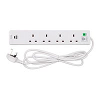 Tower 2 Metre 4 Socket Mains Extension Lead with USB Ports White Tower 2 Metre 4 Socket Mains Extension Lead with USB Ports White