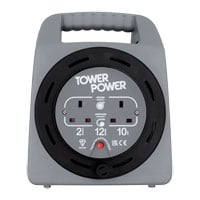 Tower 12 Metre 2 Socket Portable Cable Reel Grey / Black