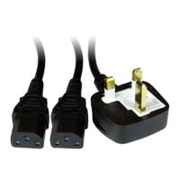 ScanFX 2m Kettle Lead UK Plug to Twin C13 Power Cable/Connector - Black