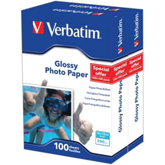 Verbatim 45012 Glossy 200gsm Twin Pack Photo Paper 2x100 Sheets : image 1