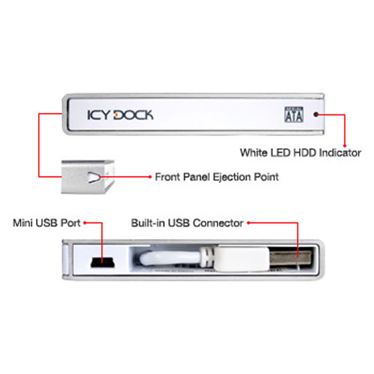 Icy Dock MB663UB-1S-1 2.5" SATA I&II Ultra thin external hdd enclosure with Built-in USB 2.0 cable : image 3