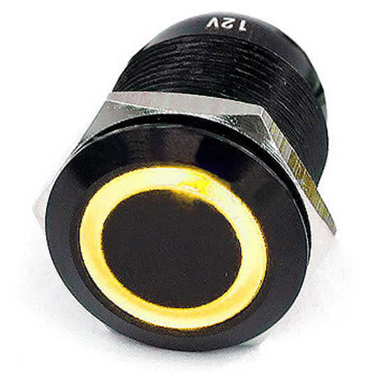 Phobya 71139 push-button 19mm black alu, yellow lighting : image 1