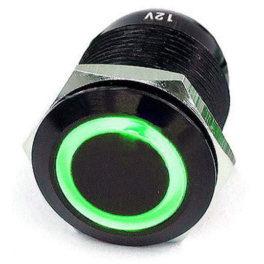 Phobya 71138 push-button 19mm black alu, green lighting : image 1