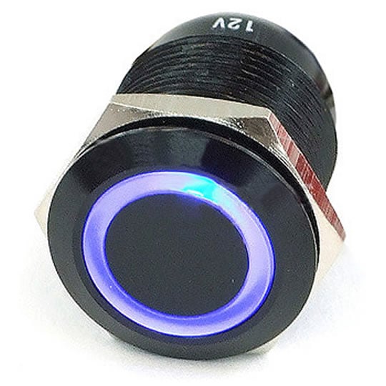 Phobya 71135 push-button 19mm black alu, Blue lighting : image 1