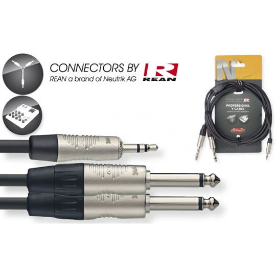 3M Stagg (10ft) Mini-Jack to 2x Jack Cable