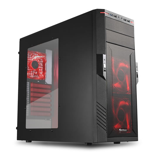 Sharkoon T28 Black Mid Tower Case with Red Interior with Side Window No PSU : image 1