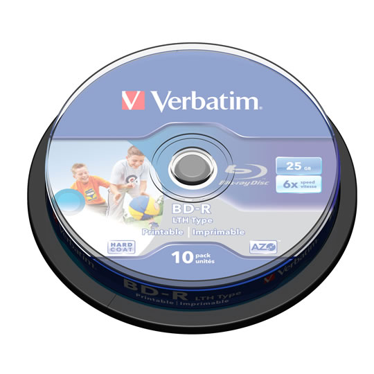 Verbatim 43751 10pcs 25Gb Bluray 6 speed  Media with Wide Ink Jet Printable Surface in a Cake tub : image 1