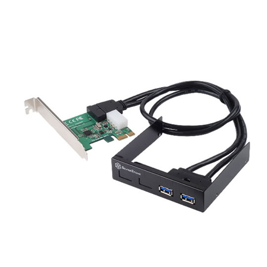 Silverstone Internal PCIe Extension Card USB 3 Black with 3.5" 2 Port I/O Bay : image 1