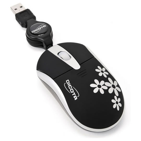 Dicota Blossom Pro Wired Mouse Black for Notebooks Travel Retractable Cable USB : image 1
