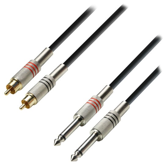 6m Adam Hall Twin Channel Audio Cable 2x Male RCA Phono to 2x 6.35mm Male Mono Jack : image 1