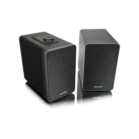Microlab H21 Wireless Bluetooth Black Leather Look Stereo Bookshelf Speakers 36W RMS : image 1