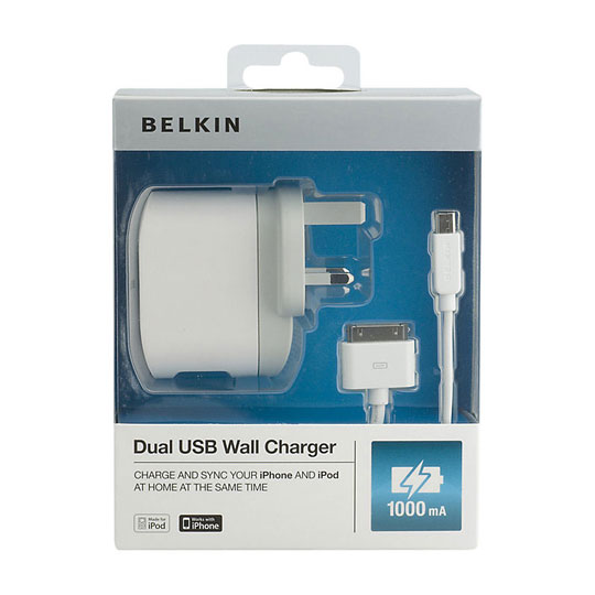 Belkin F8Z597UK03 Dual USB Fast Wall Charger for Phones Tablets with 30pin Apple & Mini USB Cables : image 1