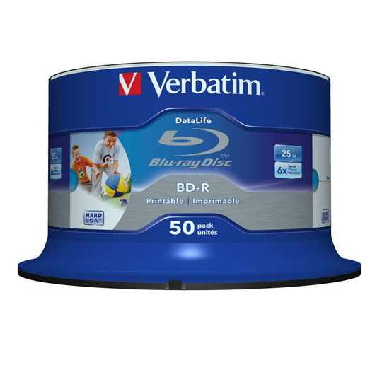 50pcs Cakebox Verbatim 43812 BD-R SL Datalife 25GB 6x Inkjet Printable