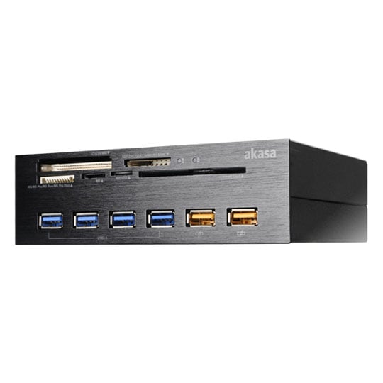 Akasa InterConnect EX card reader for 5.25" Bay - 5 x USB 3.0 card reader 4 port USB 3.0 Hub with 2