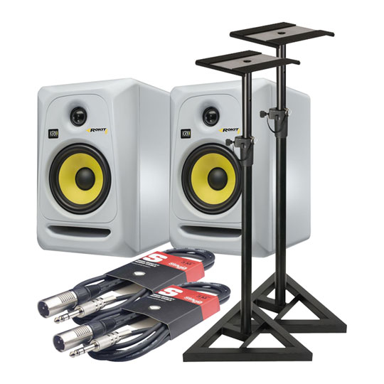 KRK RP6 Powered Monitor Speakers + AH Adjustable Stands + Leads