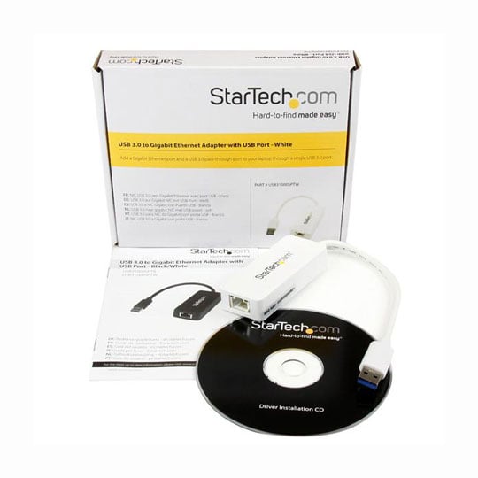StarTech.com White USB 3.0 to Gigabit NIC Adapter with USB Port