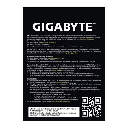 Gigabyte £50 Supercare extended warranty insurance card : image 3