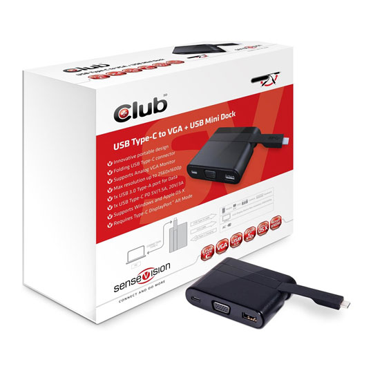 Club 3D Mini Docking USB Type-C to VGA + USB 3.0 + USB Type-C Charging