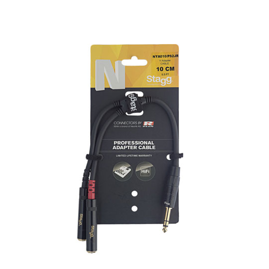 Stagg 10cm Stereo Jack to Stereo Mini Jack Splitter (NYA010/PS2MJSR)