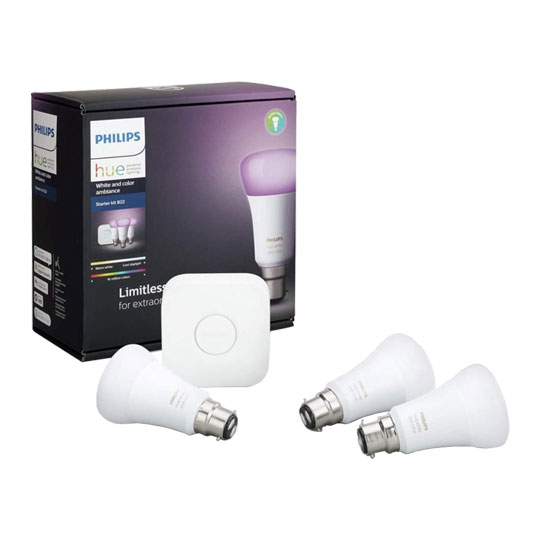 Philips Hue B22 Triple Pack 3x B22 (UK Bayonet) RGB Bulbs with Hue Bridge V2 RGB Starter Kit : image 1
