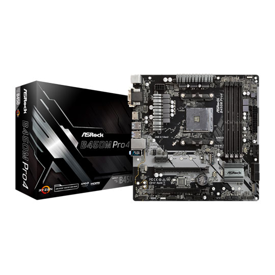 ASRock AMD B450M Pro4 Ryzen MicroATX Motherboard : image 1