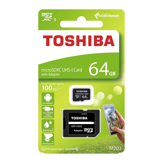 Toshiba M203 64GB UHS-1 Performance 4K Ready U1 Micro SD Memory Card with SD Adapter : image 2