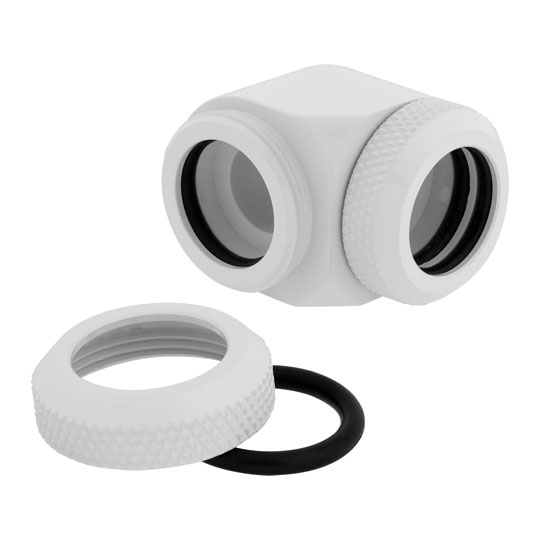 Corsair Hydro X XF White Brass 14mm Hardline 90° Compression Fittings - Twin Pack