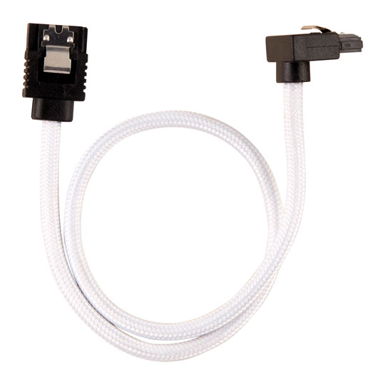 Corsair 30cm White Premium Braided Sleeved 90° SATA Data Cable
