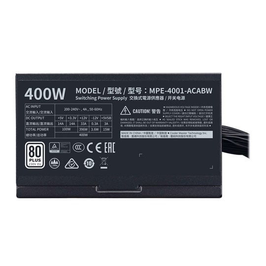 Cooler Master MWE 400 v2 PSU / Power Supply Black : image 3
