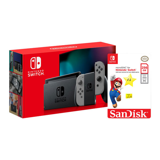 Nintendo Switch Grey Official UK Gaming Console with 256GB SanDisk MicroSDXC Yellow Star Memory Card : image 1